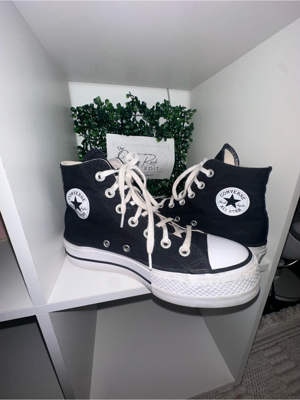 Converse women’s 5.5 Black & White High Top Platform Sneakers